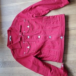 CAbi Red Western Stretch Denim Jean Jacket #606 S